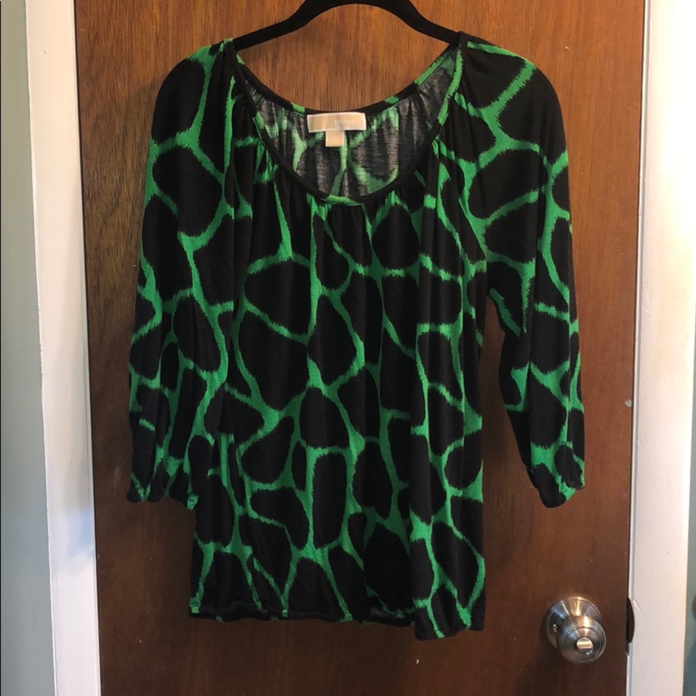 Women’s green and black long sleeve blouse, Medium